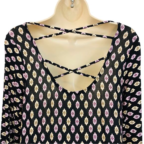 NWT Loveappella Charming Black Multi Colored Design Kasi Knit Dress Caged Back - Picture 9 of 16